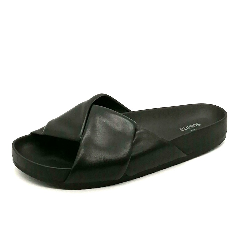 Susina Shoes Womens Vista Slide Sandals Black Wedge Heel Molded Footbed 8 NEW